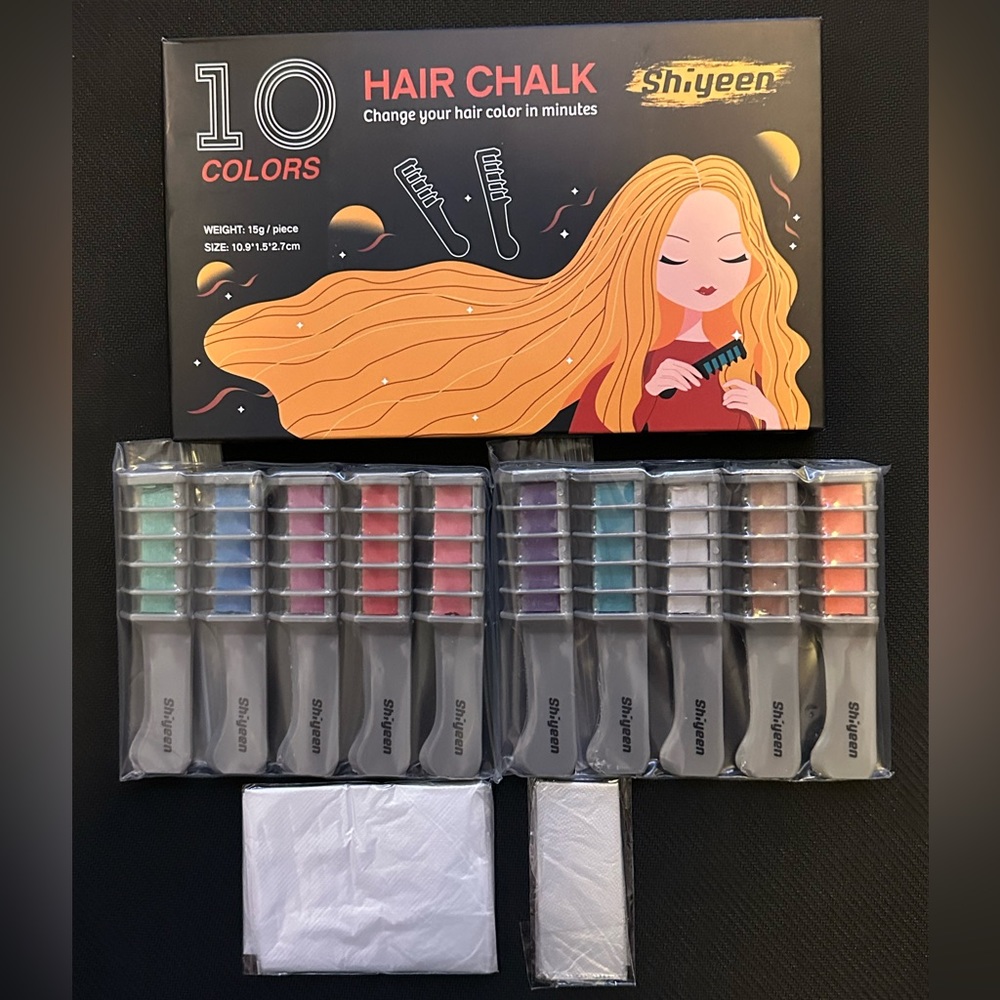 New - 10 Pc Temporary Hair Chalk Wax Combs for Kids, 10 Bright Washable Colors